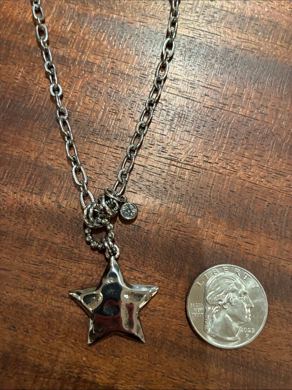 Silver Tone Hammered Star Necklace - Picture 2 of 2